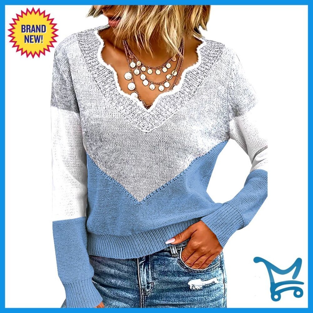 V Neck Pullover Long Sleeve Cozy Knit Sweater Minimal Chic Y2K Style